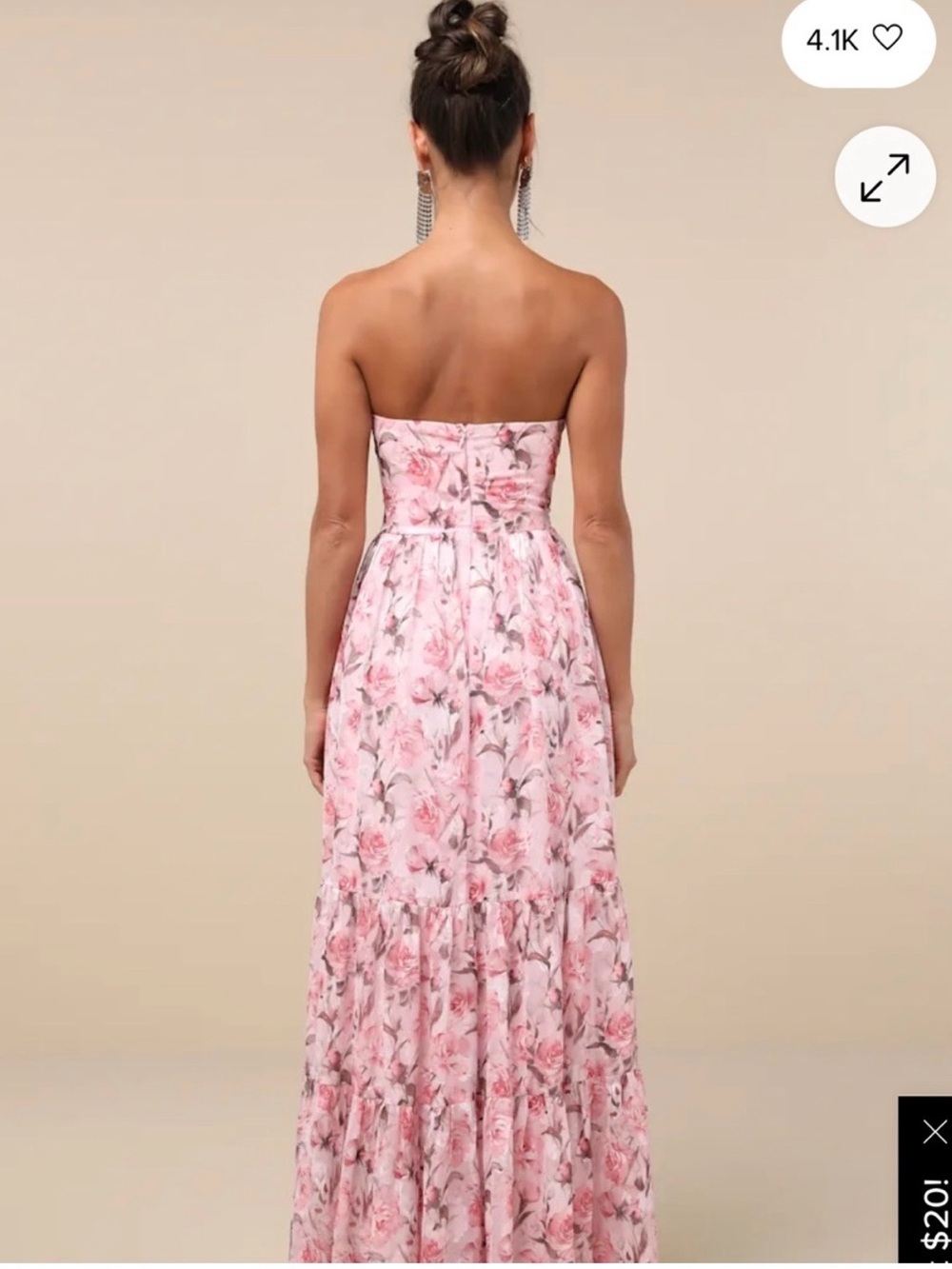 Special moment pink floral strapless maxi - Picture 2 of 5